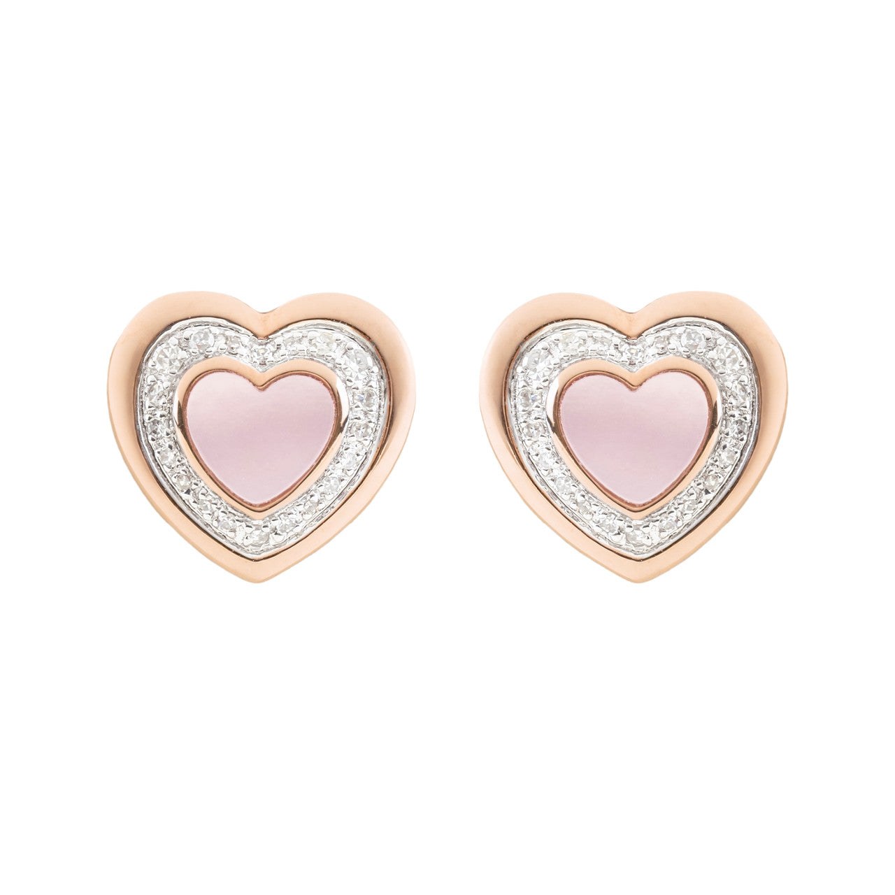 18K Rose Gold Heart Mother of Pearl Diamond Earrings