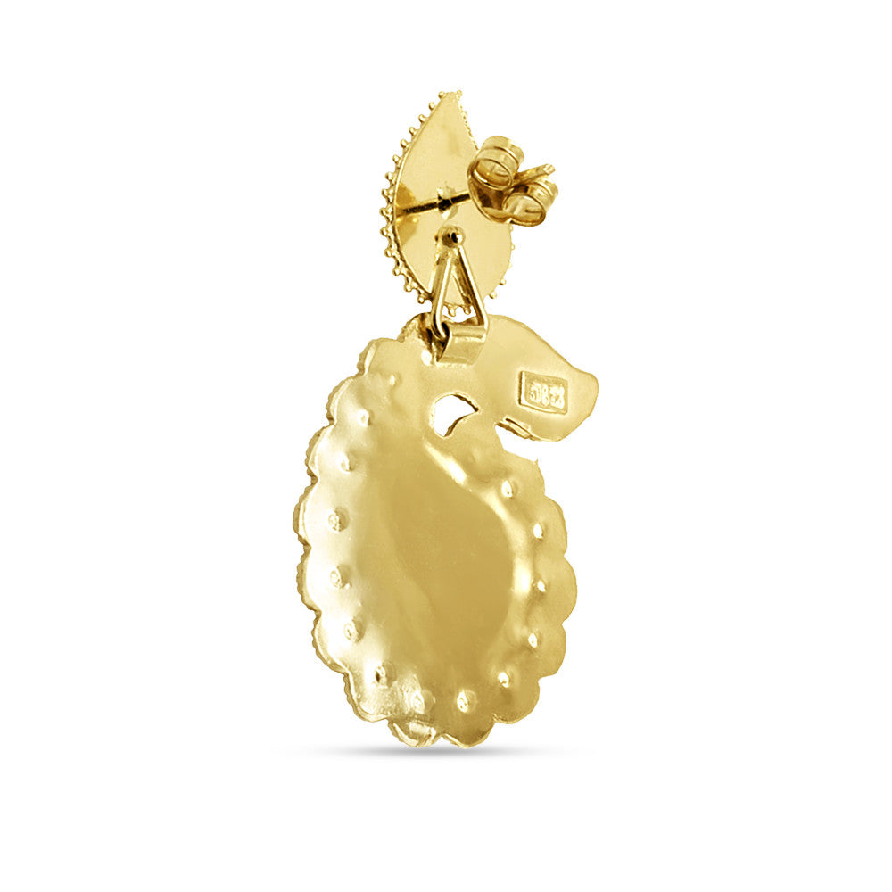 Side profile of 21K Yellow Gold Bahraini Pearl pushback drop earrings