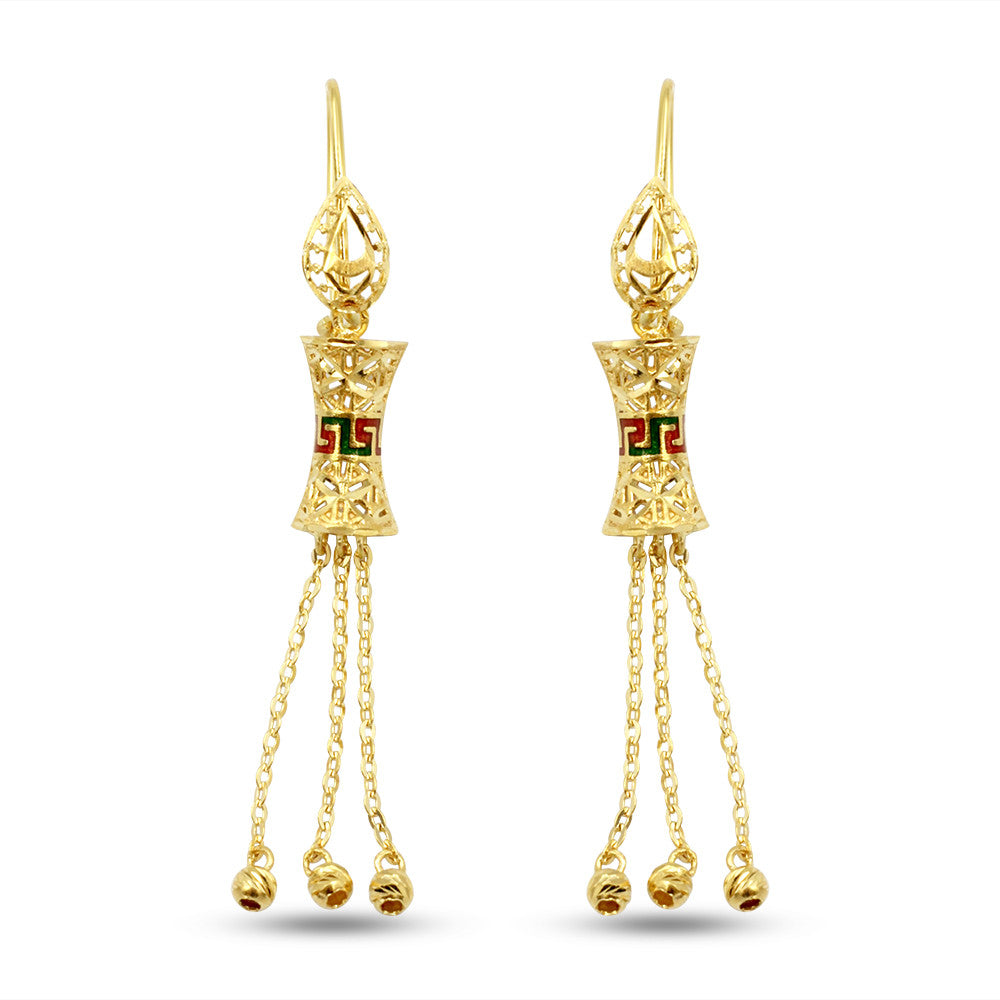 21K yellow gold Saudi Bow Meenakari drop earrings
