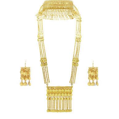 21K Yellow Gold Bahraini Mini Coins Bridal Duo Necklace Set