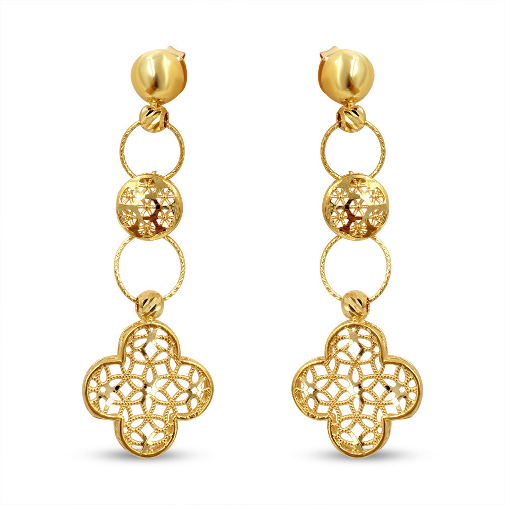 21K yellow gold Saudi Four Leaf Clover drop earrings