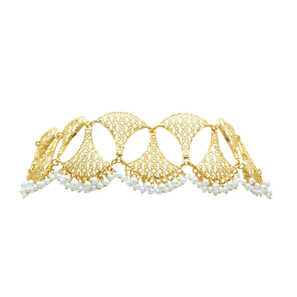 21K Yellow Gold Bahraini Pearl Waterfall Choker Necklace