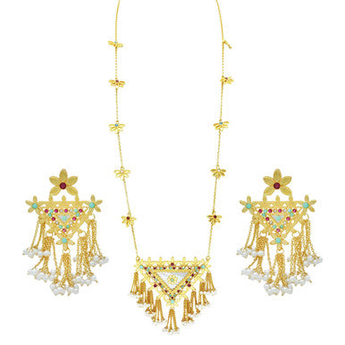21K Yellow Gold Bahraini Emblem Opera Necklace Set