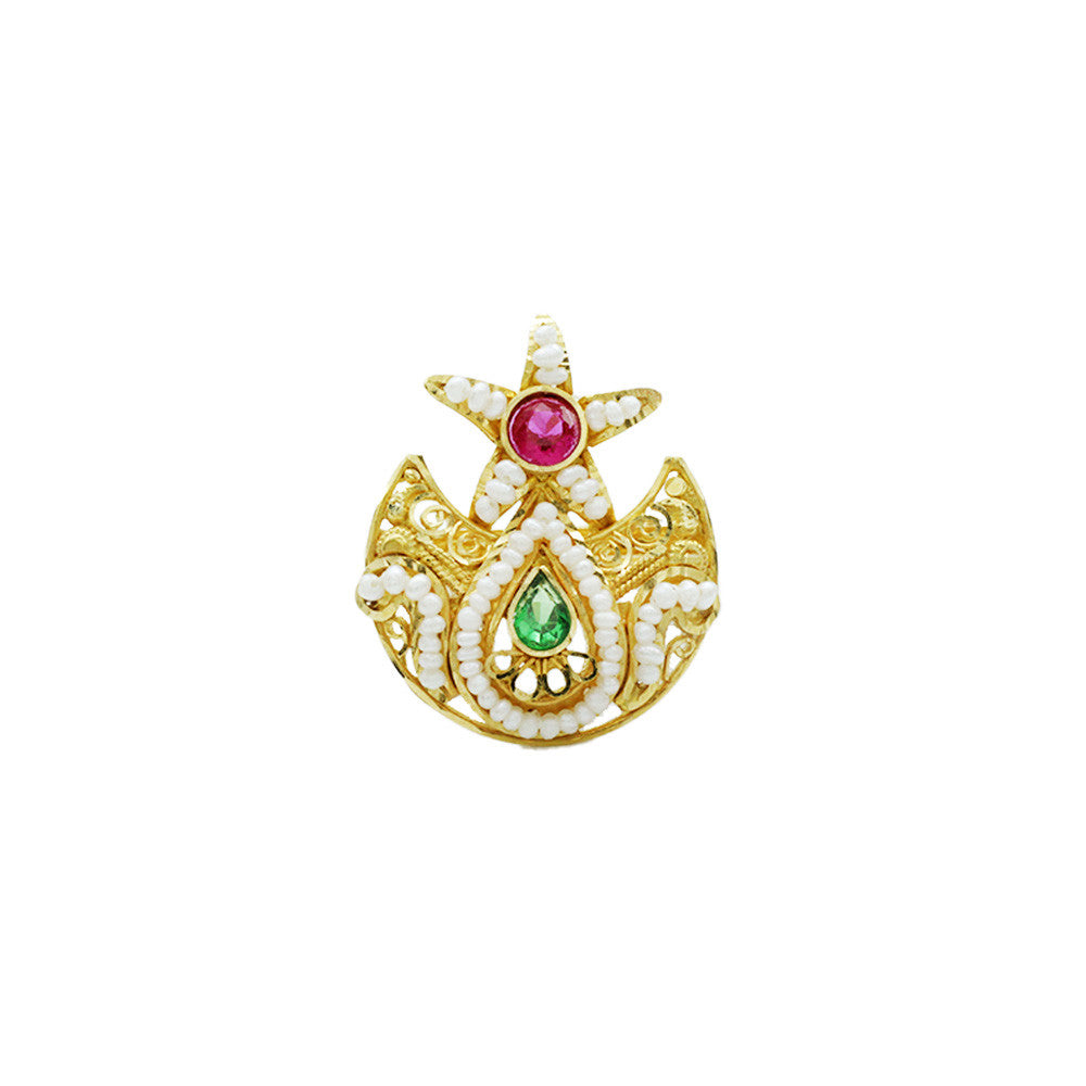 21K Yellow Gold Bahrain Crescent Moon And Stars Adjustable Ring