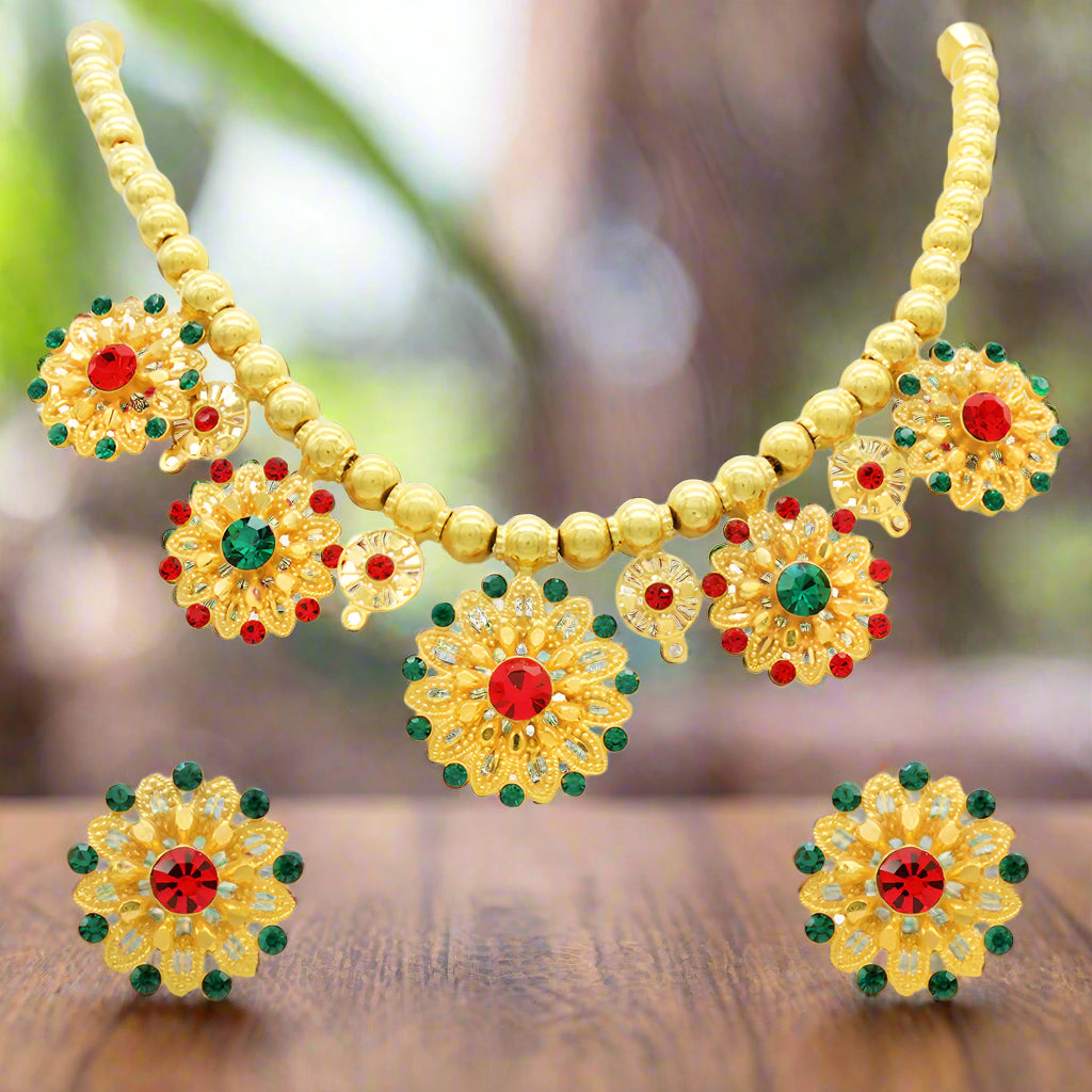 21K Yellow Gold Bahraini Sunflower Necklace Set
