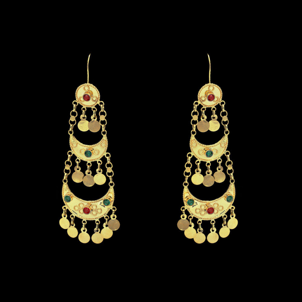 21K Yellow Gold Bahraini Coin Mariah Chandelier Earrings