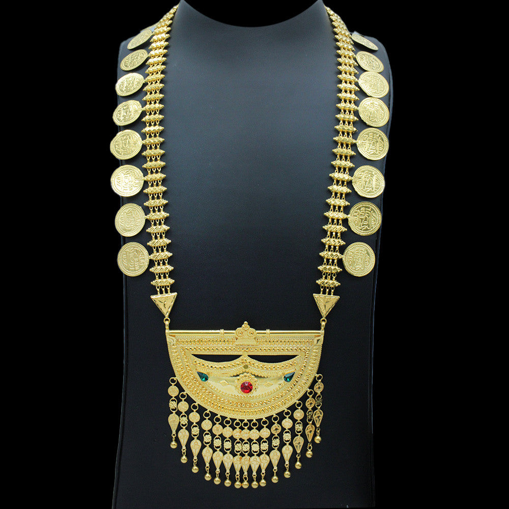 21K Yellow Gold Bahraini Coin Mariah Rope Necklace