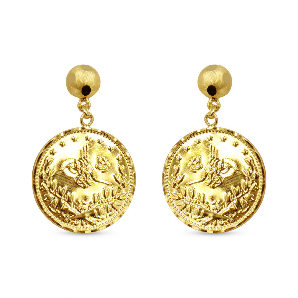 21K yellow gold drop Turkish Coin earrings