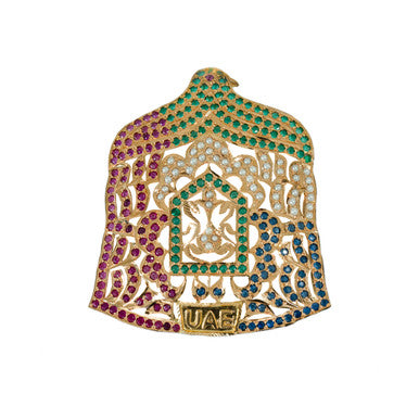 21K Yellow Gold UAE Falcon Gemstones Pendant