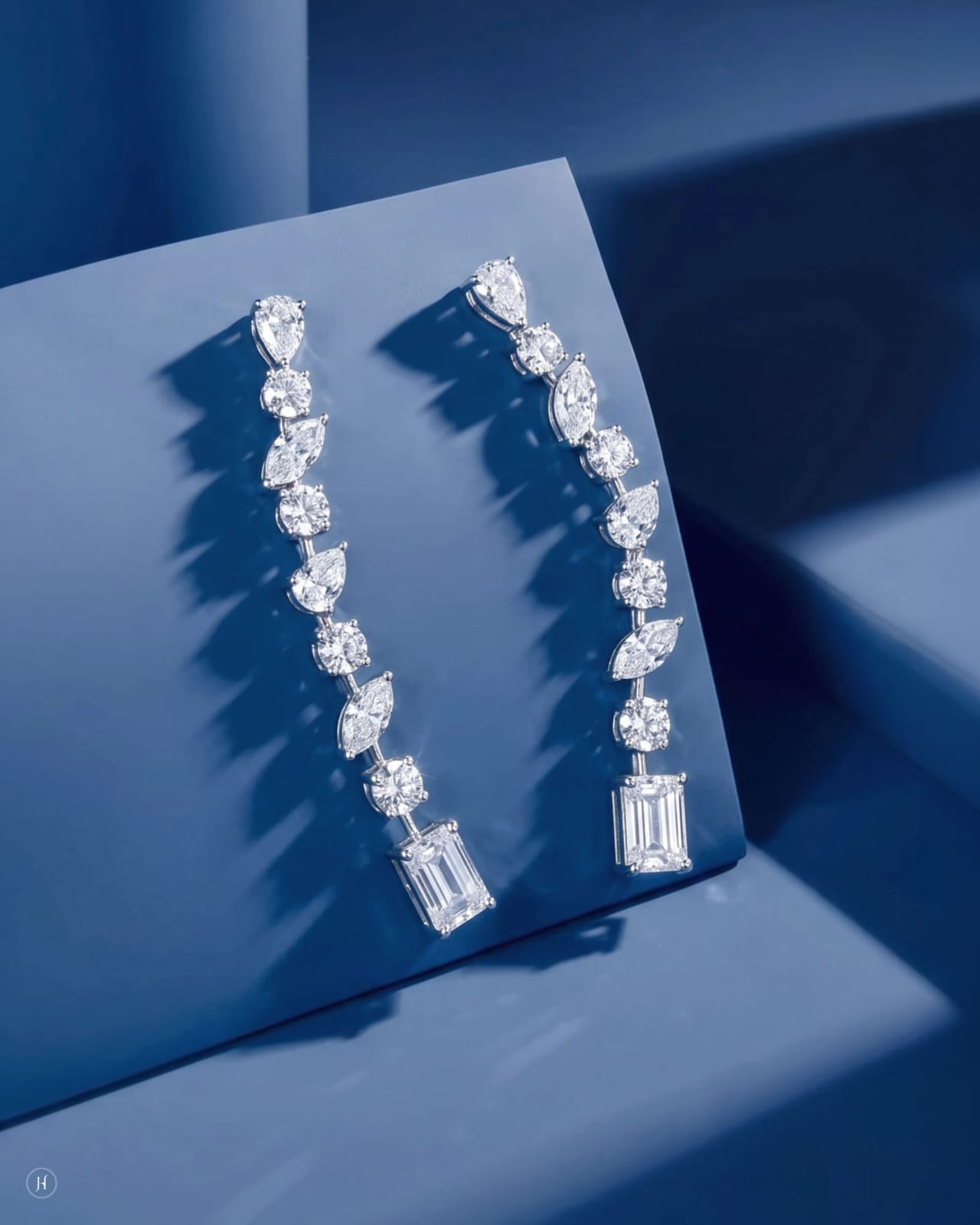 18K White Gold Lab Grown Diamond Fancy-Cut Linear Drop Earrings