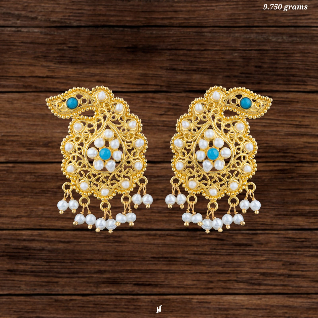 21K Yellow Gold Pakistani Choker Pearl earrings