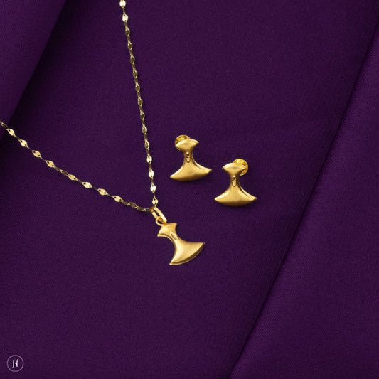 cute 18K Yellow Gold Baby gift Fan-Shaped Pendant Set