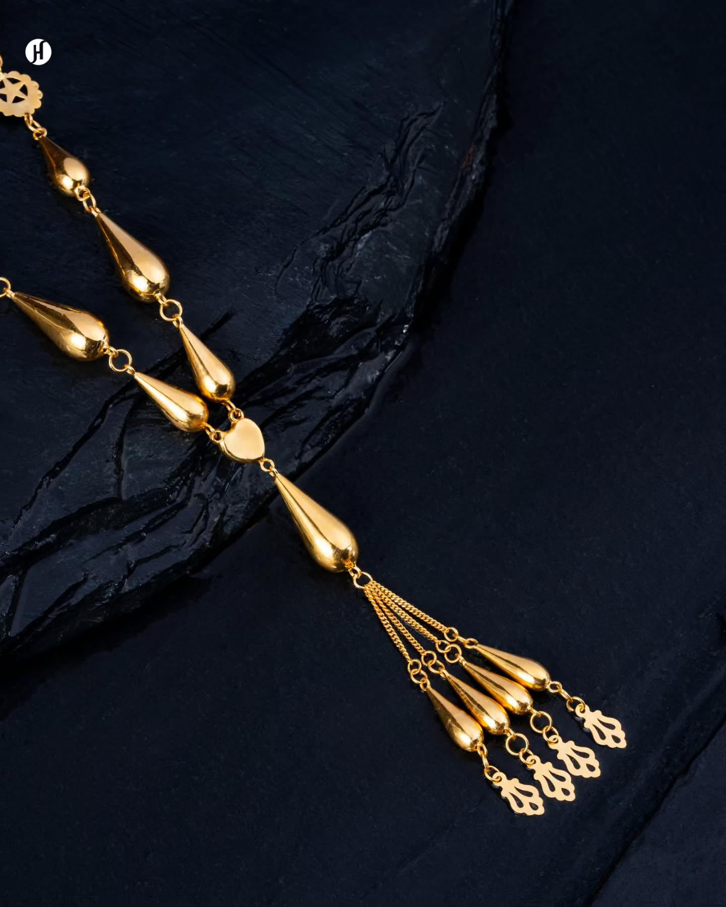 21K Yellow Gold Bahraini Drop Design Long Necklace