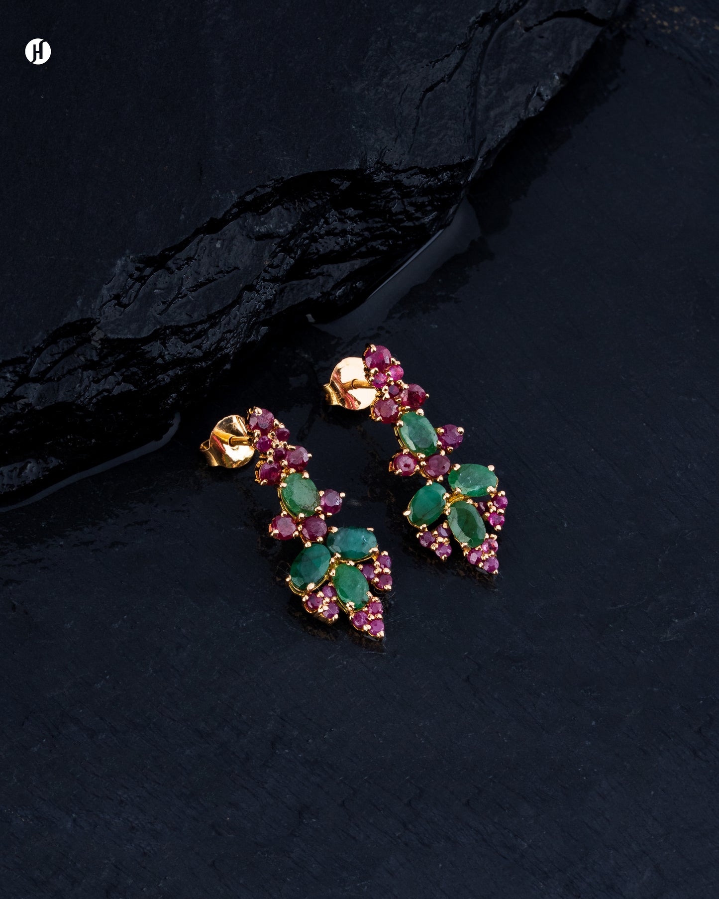 21K Yellow Gold Pakistani Ruby & Emerald Oval Gemstone Necklace Set
