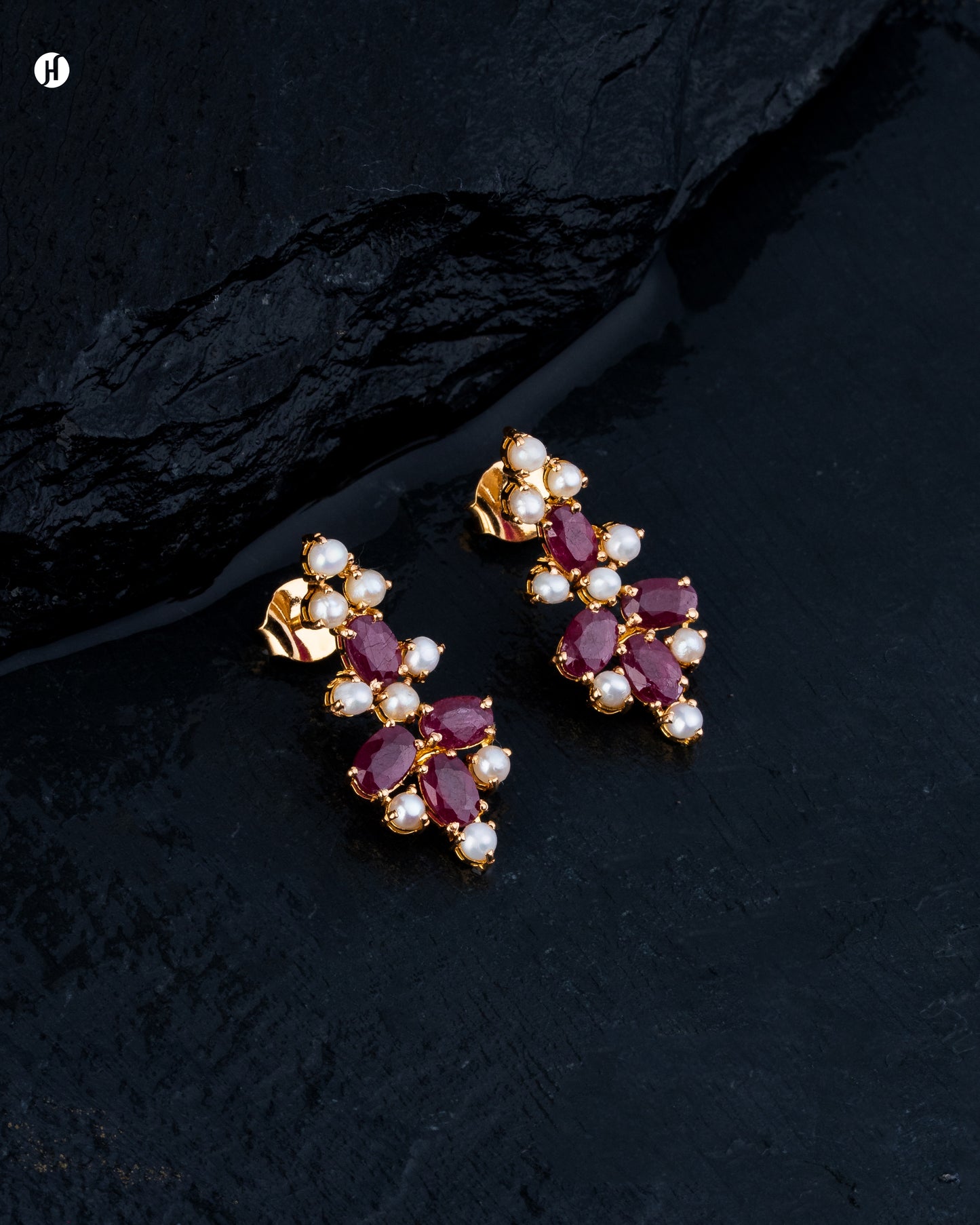 21K Yellow Gold Pakistani Ruby & Pearl Oval Gemstone Necklace Set