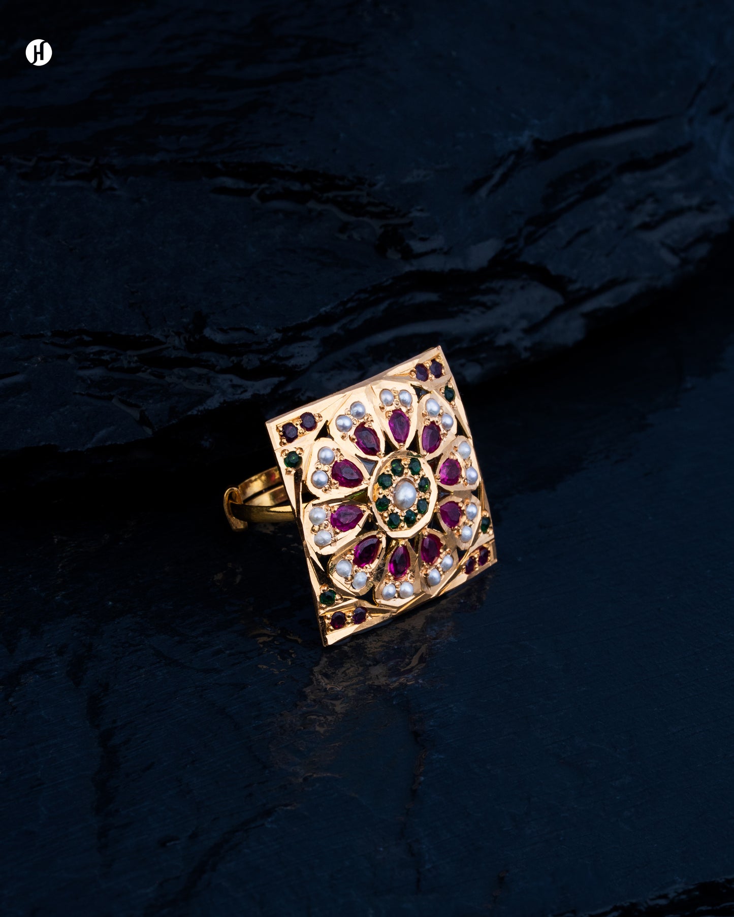 21Karat Yellow Gold Pakistani Floral Ruby Pearl Layered Necklace Set