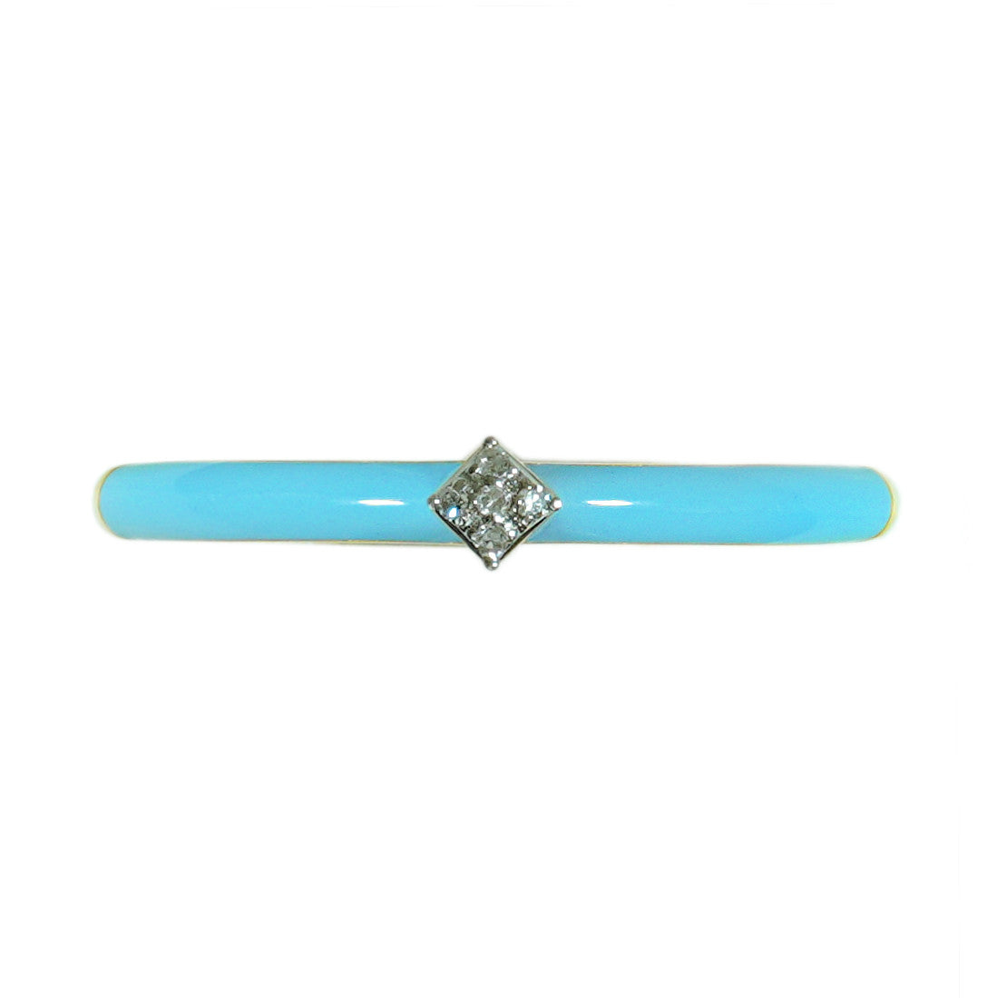 18K Yellow Gold Pale Blue Enamel Diamond  Ring