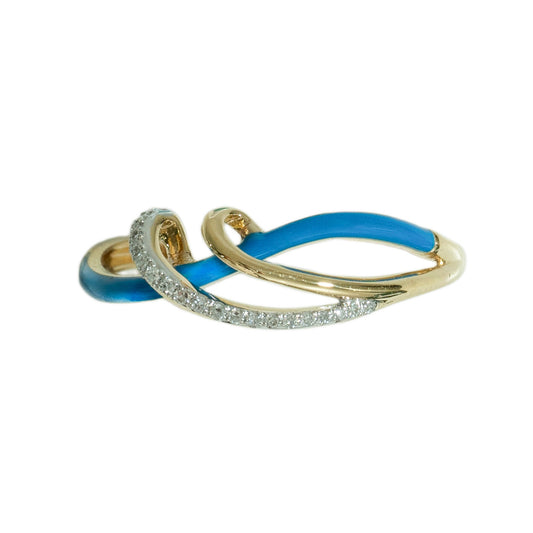 18K Yellow Gold Blue Enamel Diamond Ring