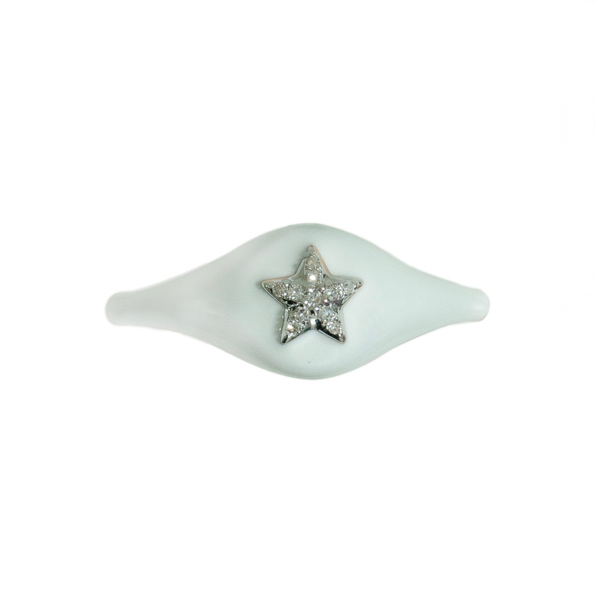 18K Rose Gold White Enamel Star Diamond Ring