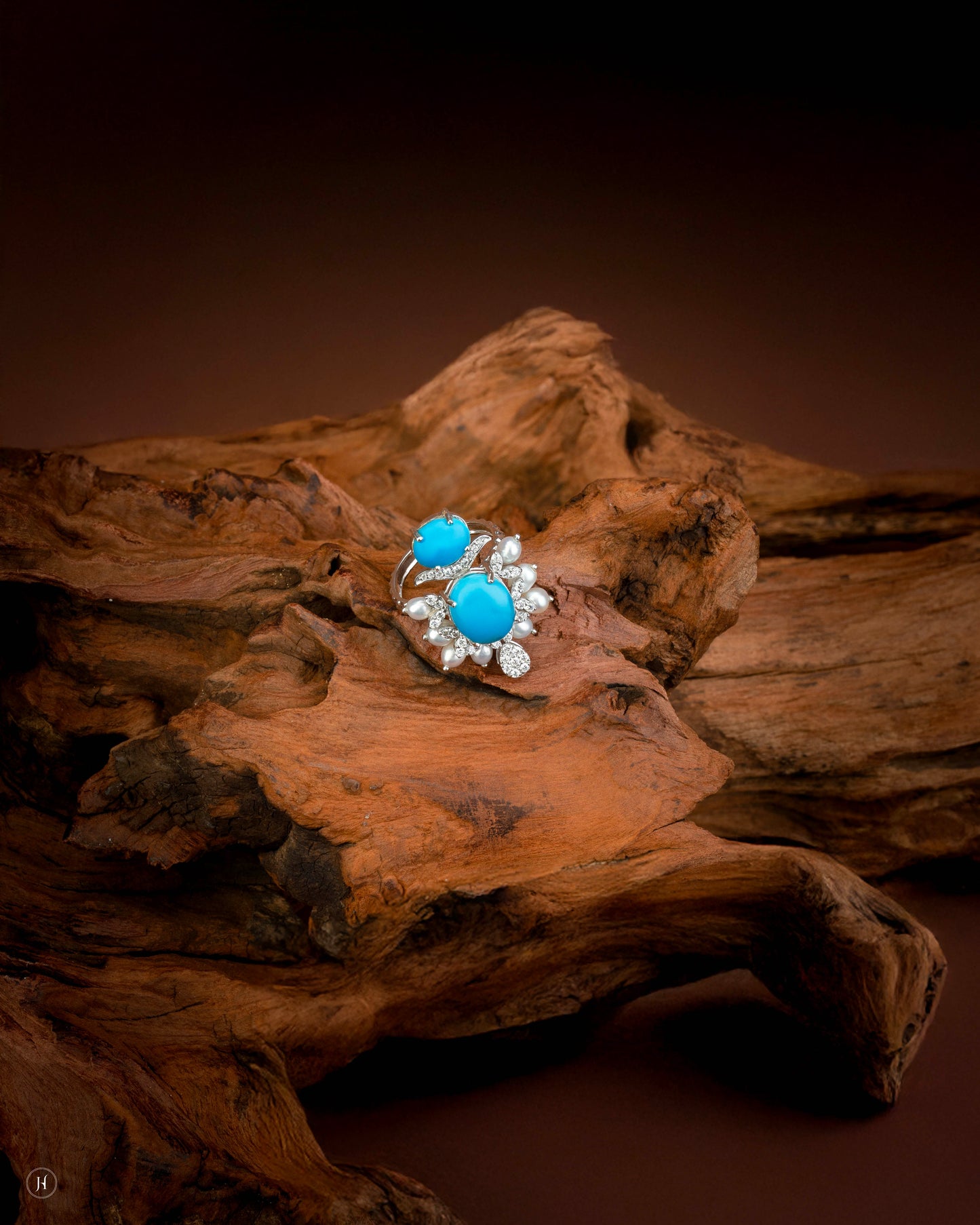 18K White Gold Oval Floral Diamond Necklace Set With Feroza and Pearls