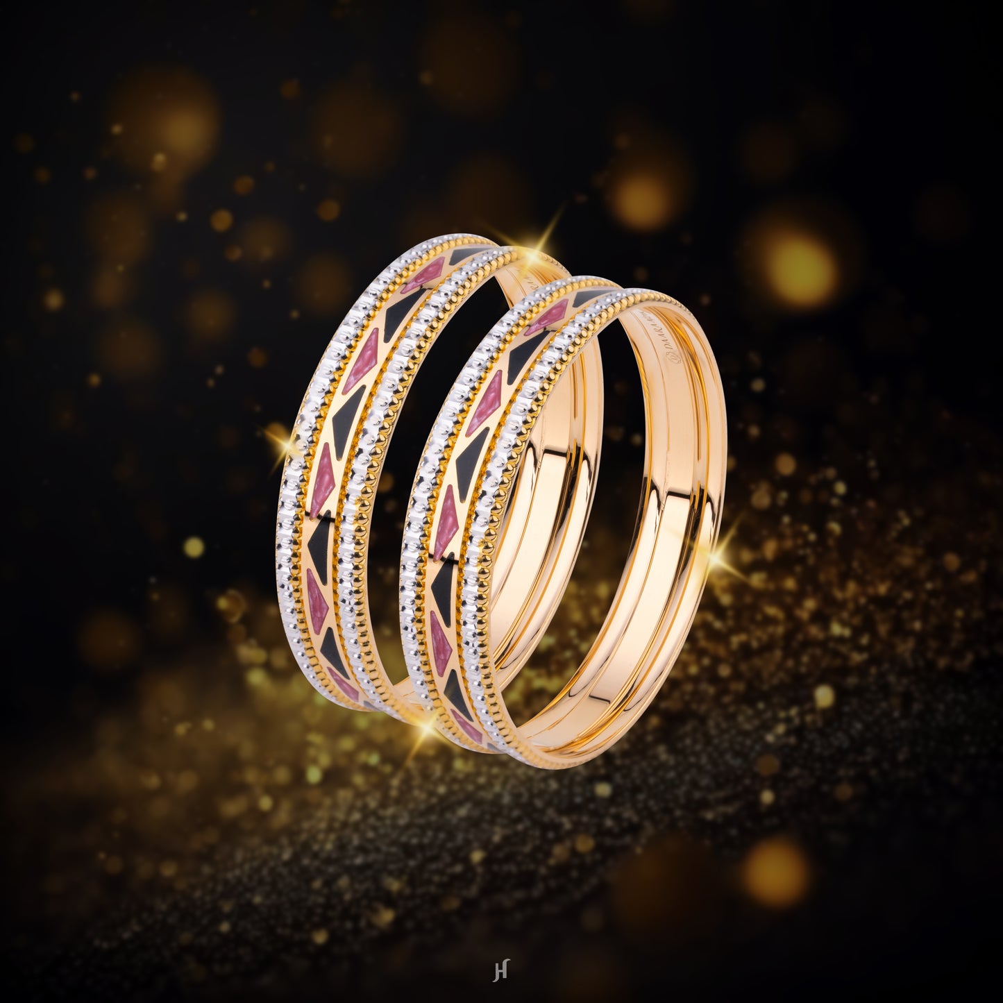 21K Yellow Gold AU Finja Black and Pink Baby Bangle