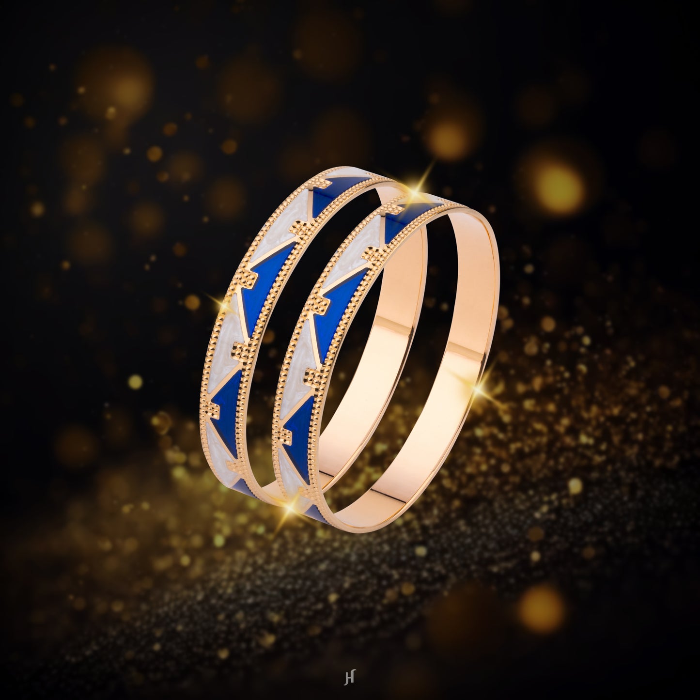 21K Yellow Gold AU Finja Blue and White Baby Bangle