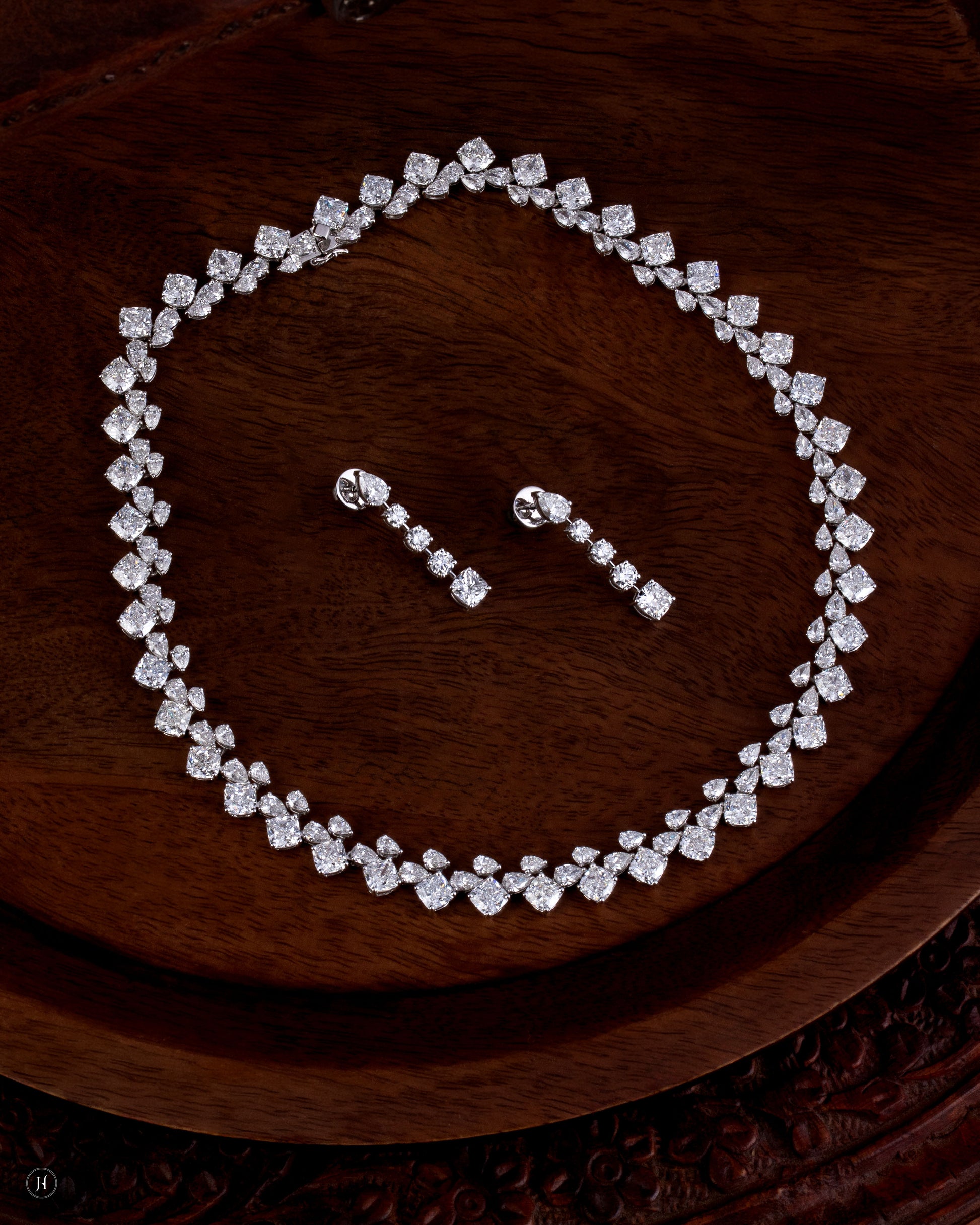 18-Karat White Gold Lab Grown Diamond Cushion & Pear Necklace Set
