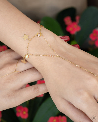 18K Yellow Gold Flower Star Stone Ring Bracelet