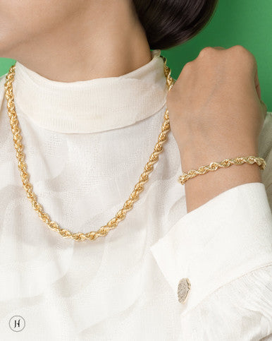 18K Yellow Gold Italian Rope Chain and Bracelet Set