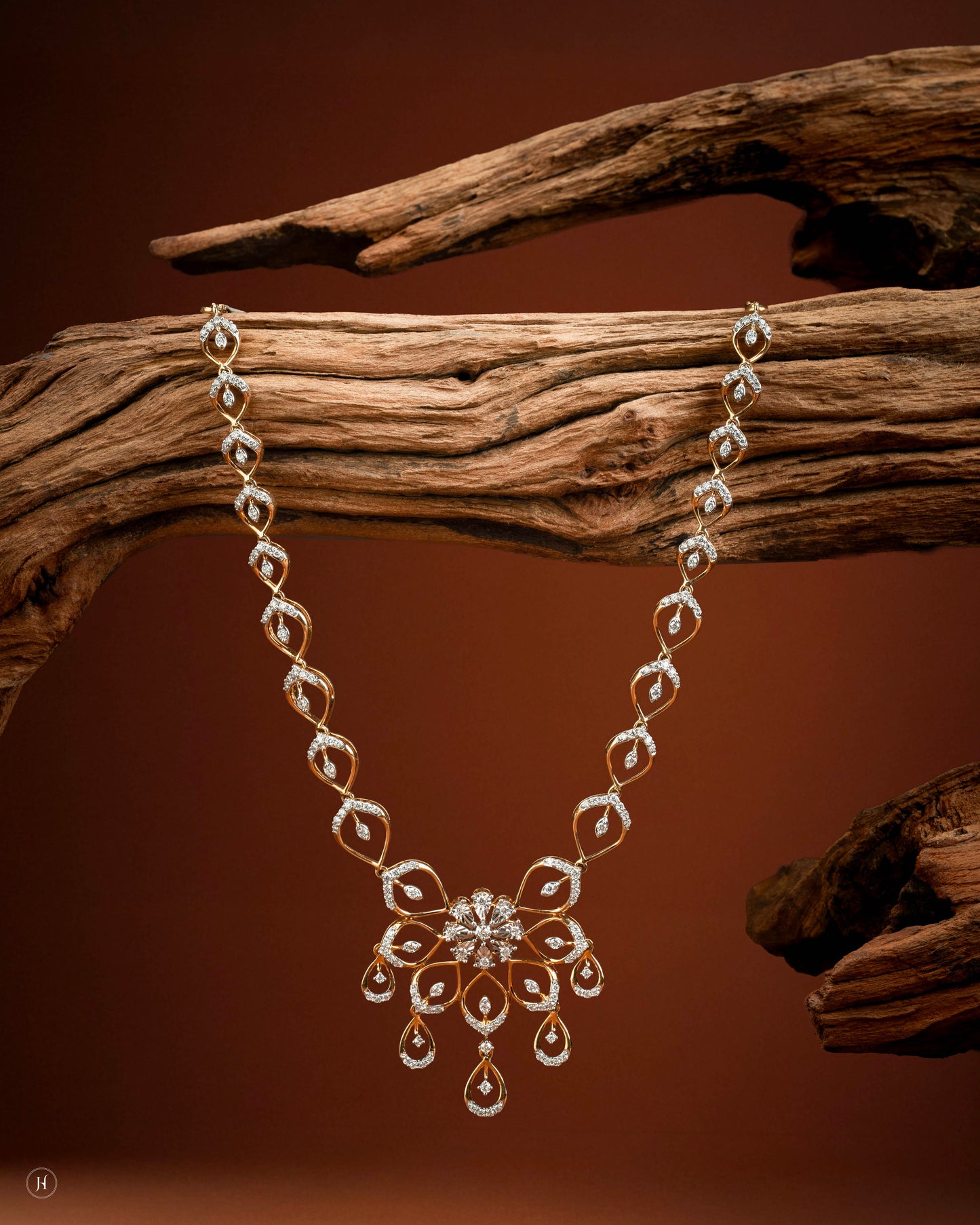 18K Italian Rose Gold Petals Diamond Necklace