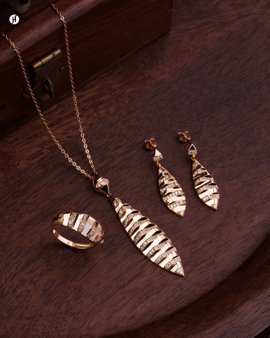 18K Rose Gold Italian Party Wear Modern Leaf Design Necklace Set | Online Gold Jewellery Store in UAE
