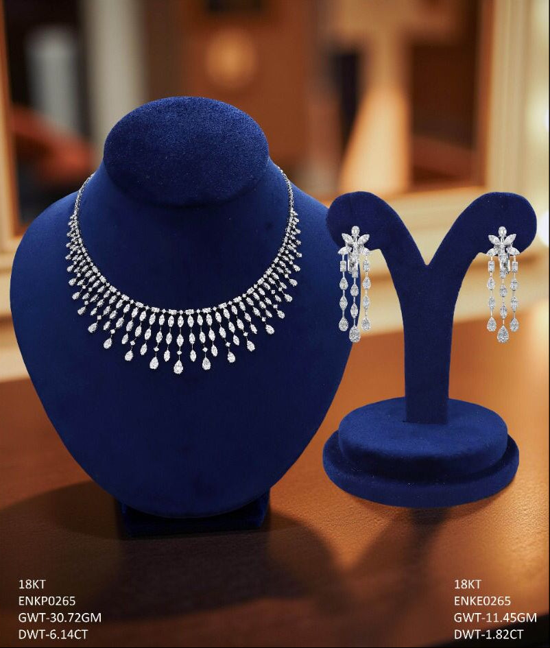 18K White Gold Diamond Fringe Waterfall Necklace Set