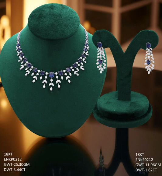 18K White Gold  Diamond Leaf-drop Princess Necklace Set