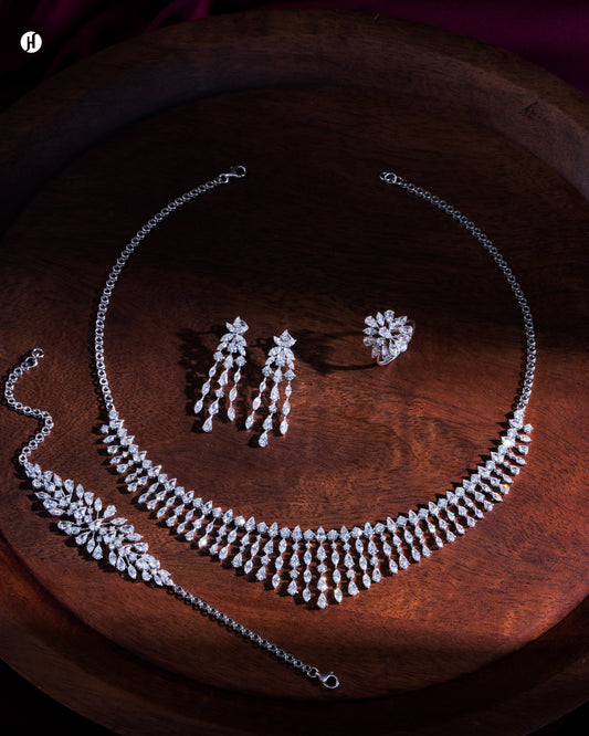 18K White Gold Italian Waterfall Princess Necklace Set