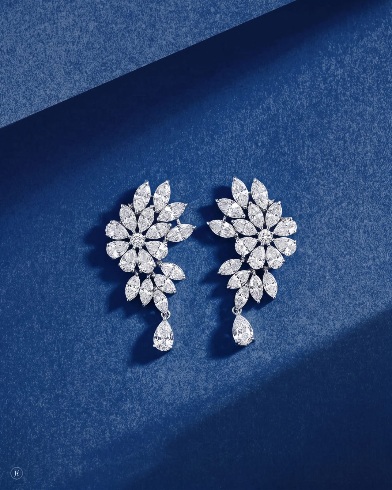 18K White Gold Lab Grown Diamond Floral Cluster Drop Earrings