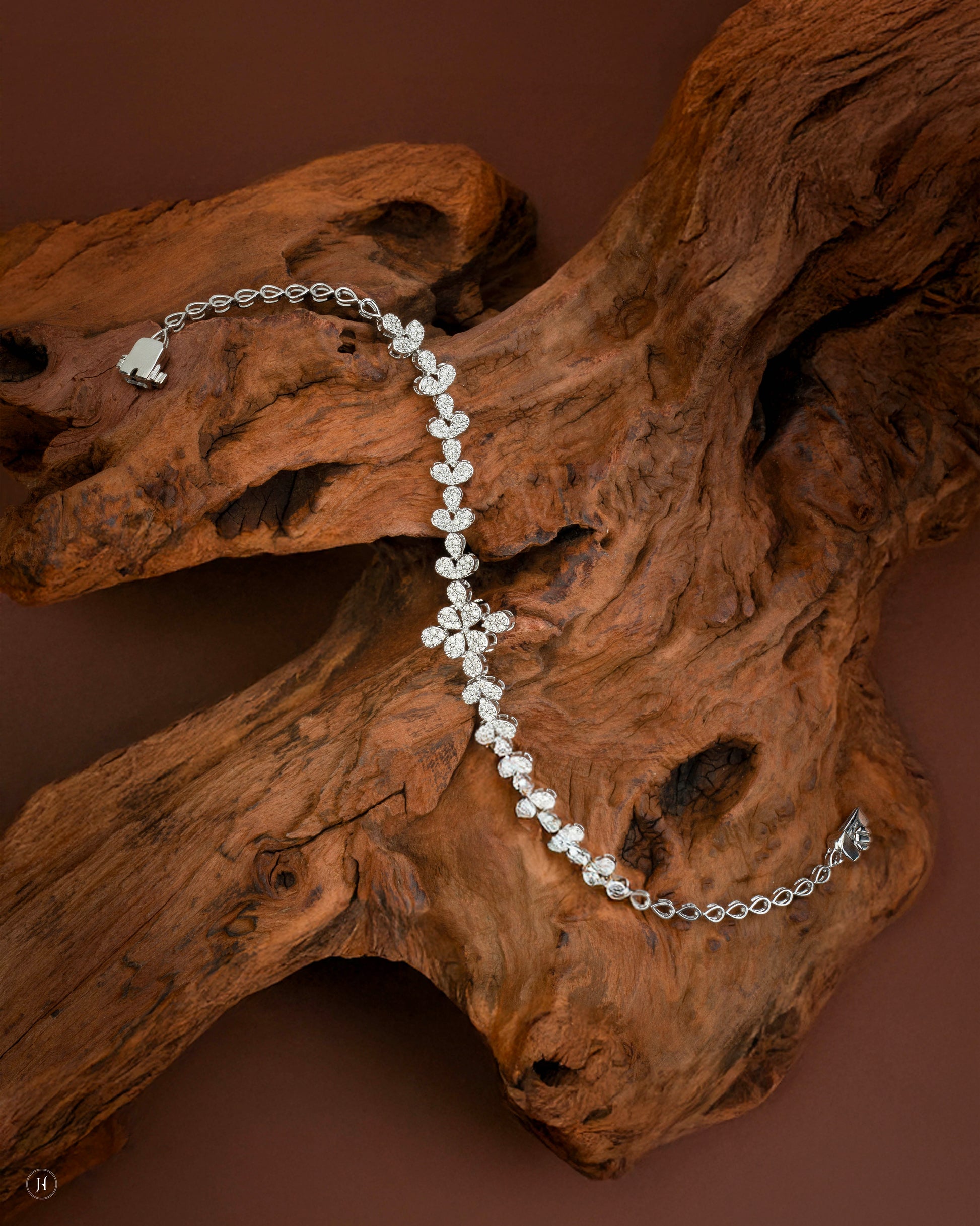 18K White Gold Petal Motifs Bridal Diamond Bracelet | Wedding Jewellery for Women