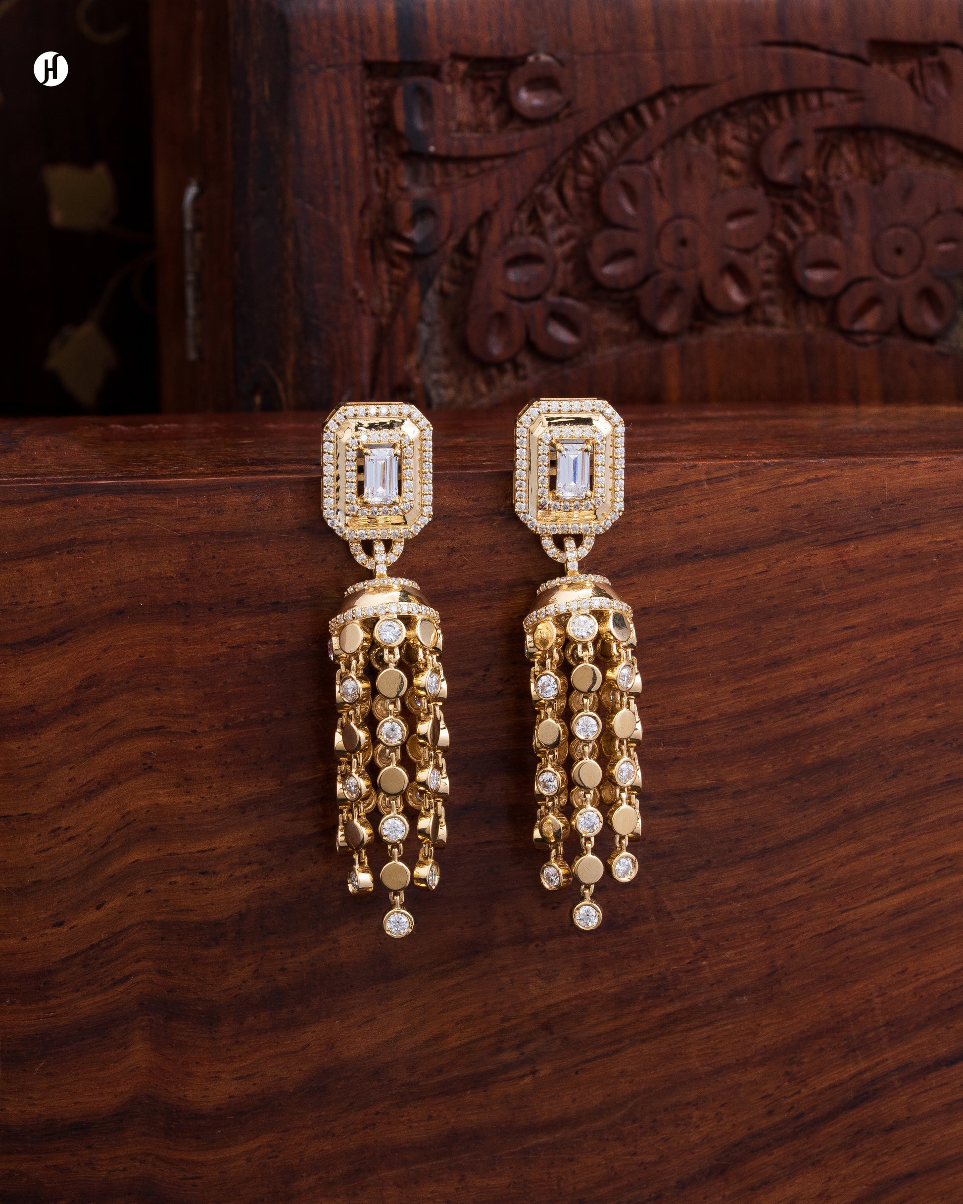 18K Yellow Gold Italian Tassel Earrings with Moissanite | Online Jewellery Store in UAE - J.H Jewellers