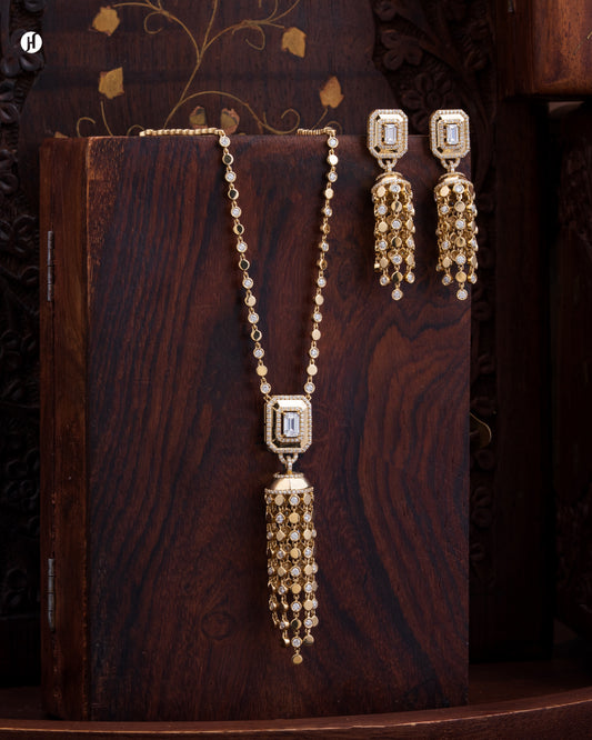 18K Yellow Gold Italian Tassel Necklace Set with Moissanite | Online Jewellery Store in UAE - J.H Jewellers