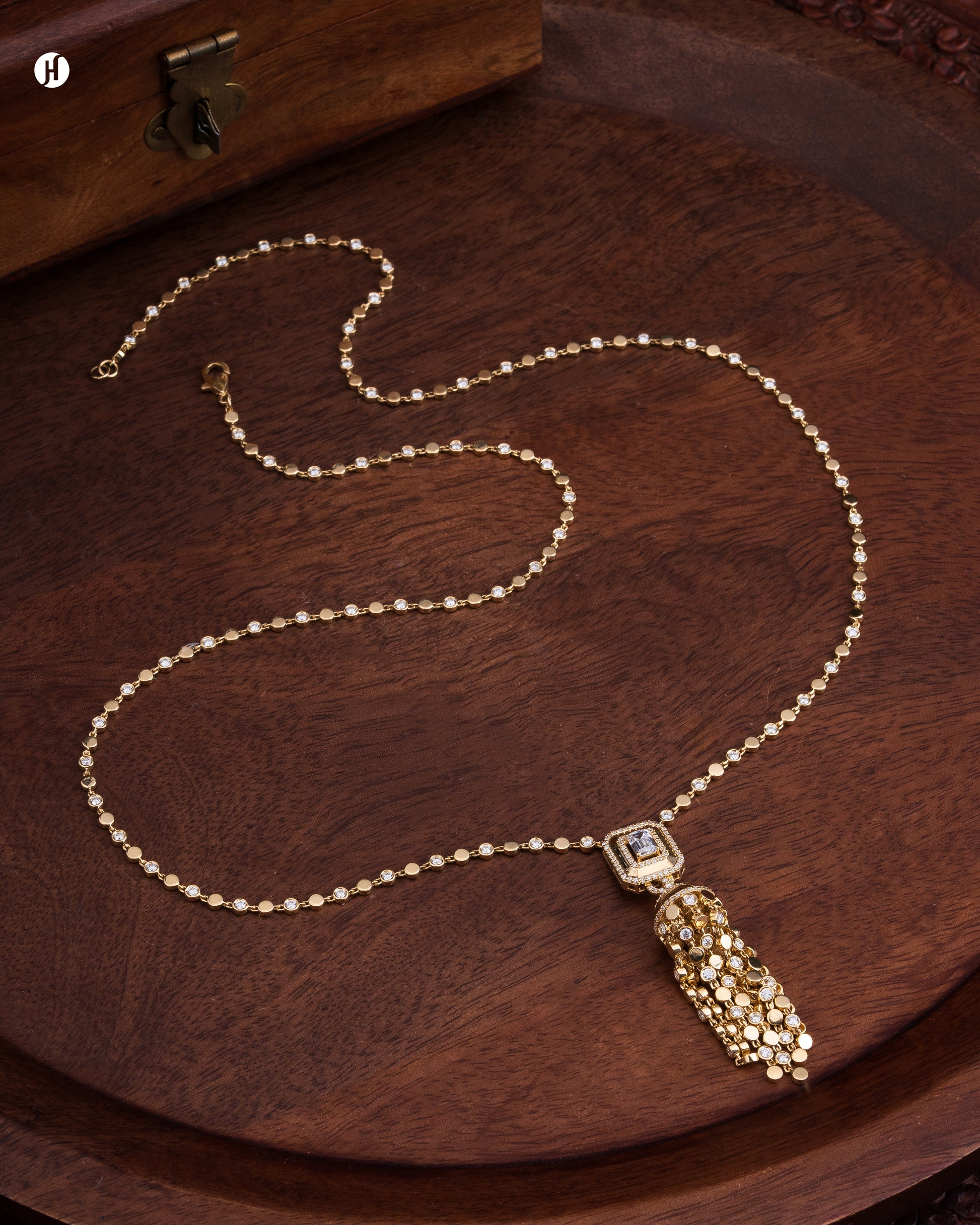 18K Yellow Gold Italian Tassel Necklace with Moissanite | Online Jewellery Store in UAE - J.H Jewellers