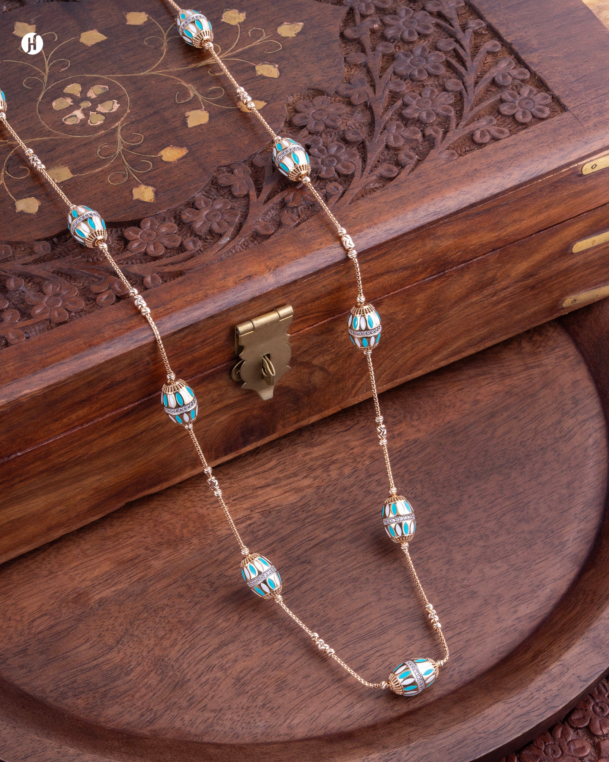 18Karat Rose Gold Barrel-Shaped Enamel Necklace | Italian lightweight jewellery price in Dubai and Sharjah, UAE