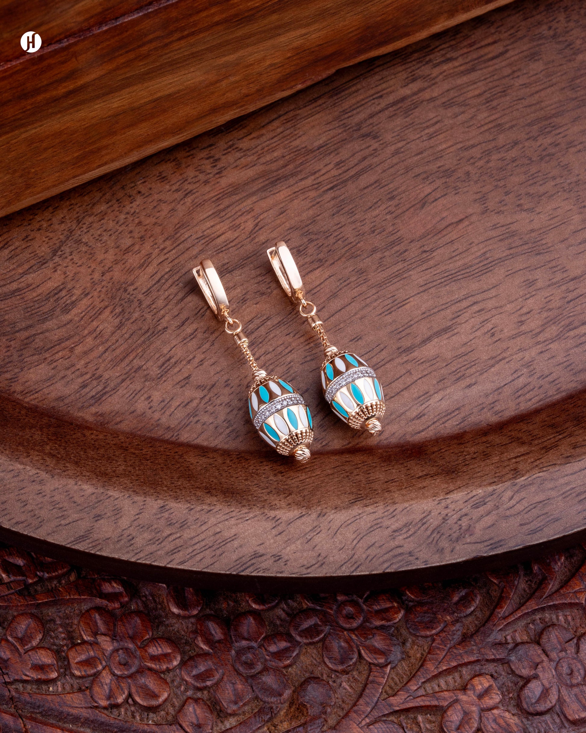 18Karat Rose Gold Italian Barrel-Shaped Enamel Earrings | Italian lightweight jewellery price in Dubai and Sharjah, UAE