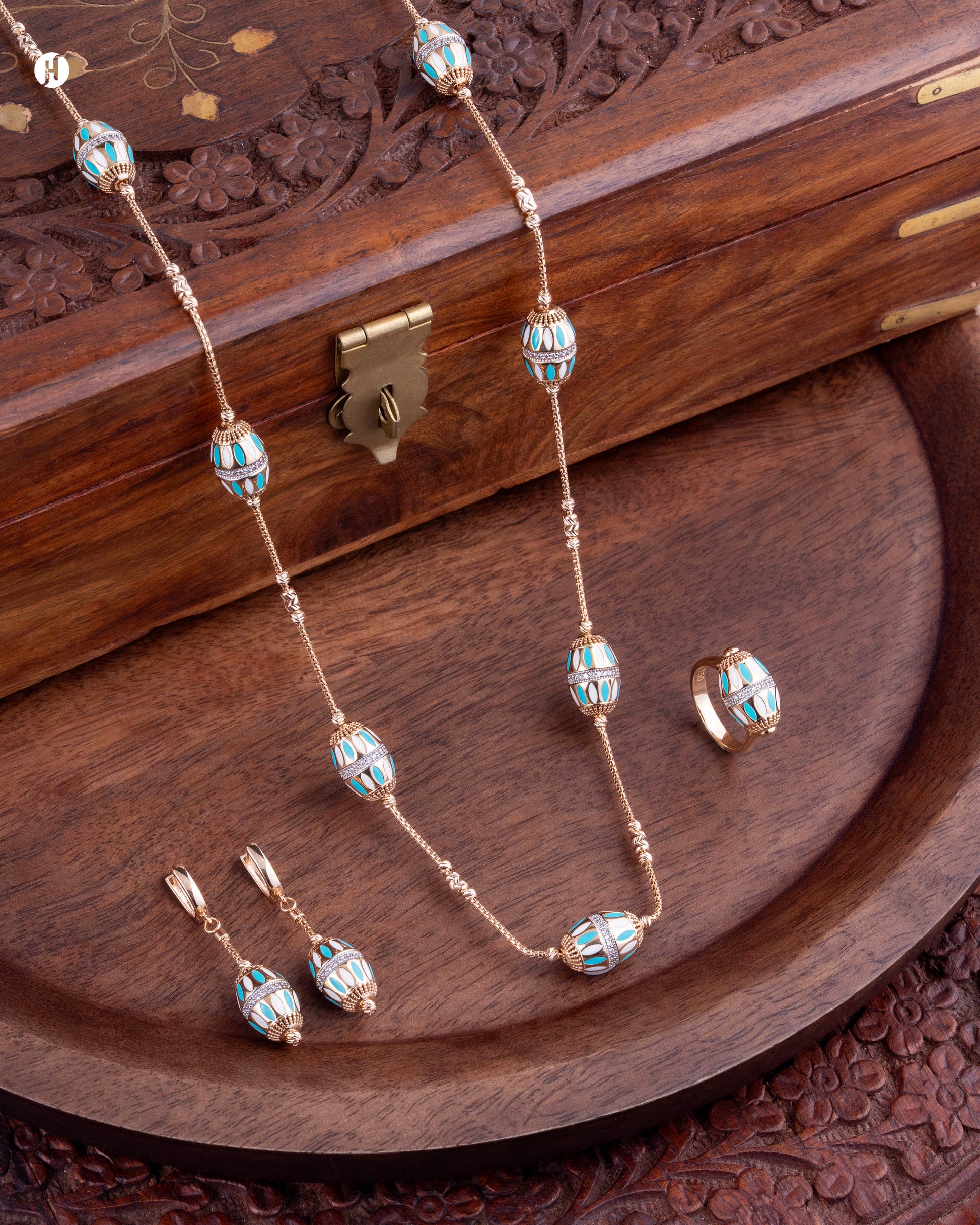 18Karat Rose Gold Italian Barrel-Shaped Enamel Necklace Set | Italian lightweight jewellery price in Dubai and Sharjah, UAE