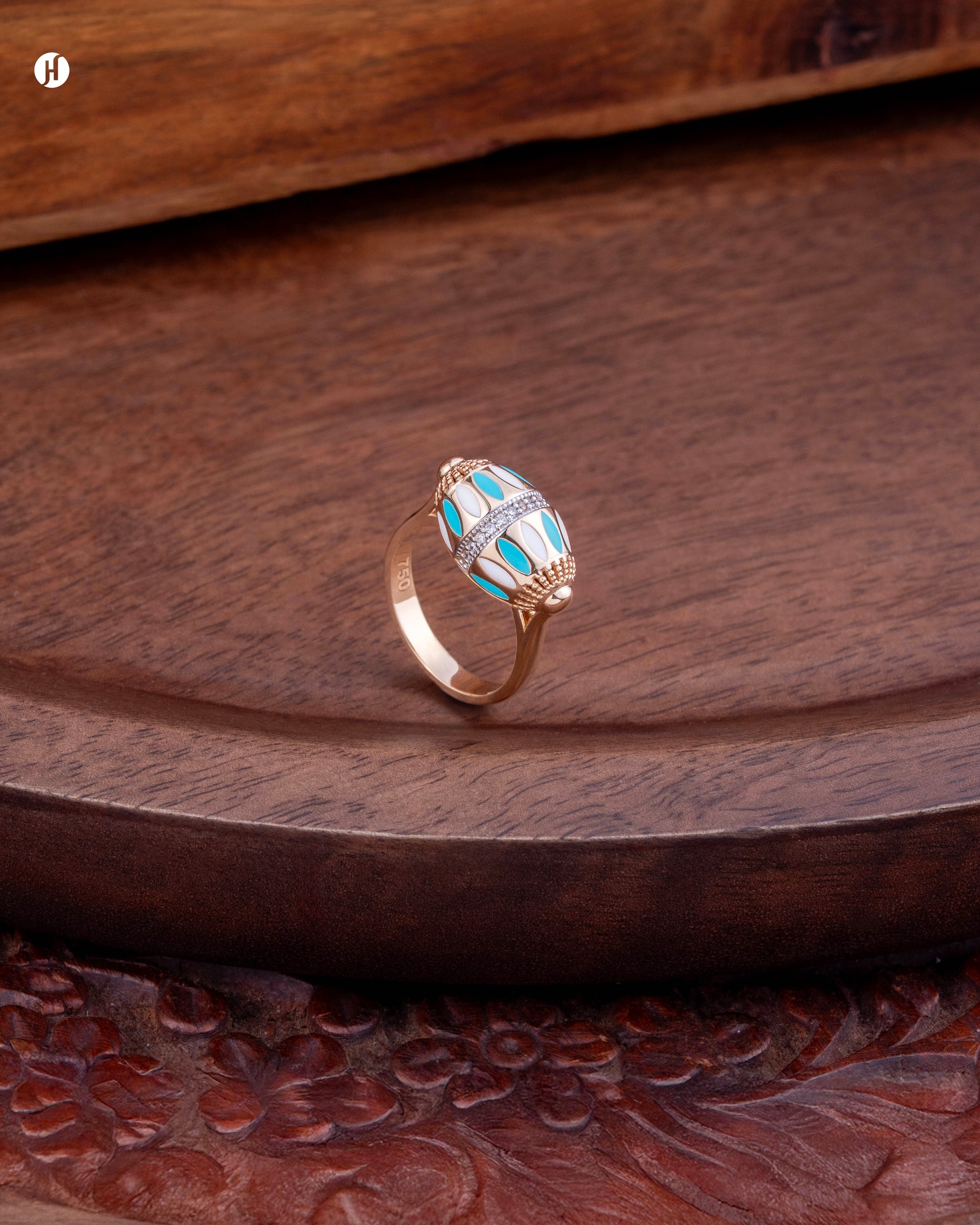 18Karat Rose Gold Italian Barrel-Shaped Enamel Rings | Italian lightweight jewellery price in Dubai and Sharjah, UAE