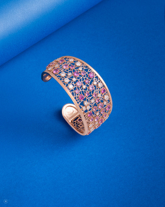18Karat Rose Gold Italian Pink Sapphire Blossom Mosaic Bracelet for Ladies | Luxury gold Italian cocktail jewellery