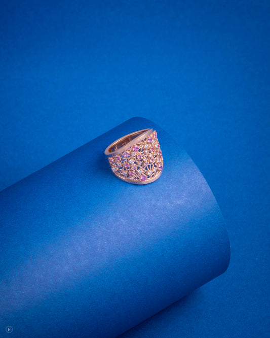 18Karat Rose Gold Italian Pink Sapphire Blossom Mosaic Ring for Ladies | Luxury gold Italian cocktail jewellery | Italian Gold Ring Price