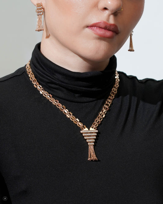 18Karat Rose Gold Italian Rectangular Link Tassel Necklace Set for Women in Dubai | Online Italian Jewellery Store in UAE