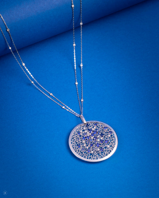18Karat White Gold Italian Blue Sapphire Blossom Mosaic Jewelry for women in Sharjah and Dubai, UAE | luxury Cocktail Jewellery
