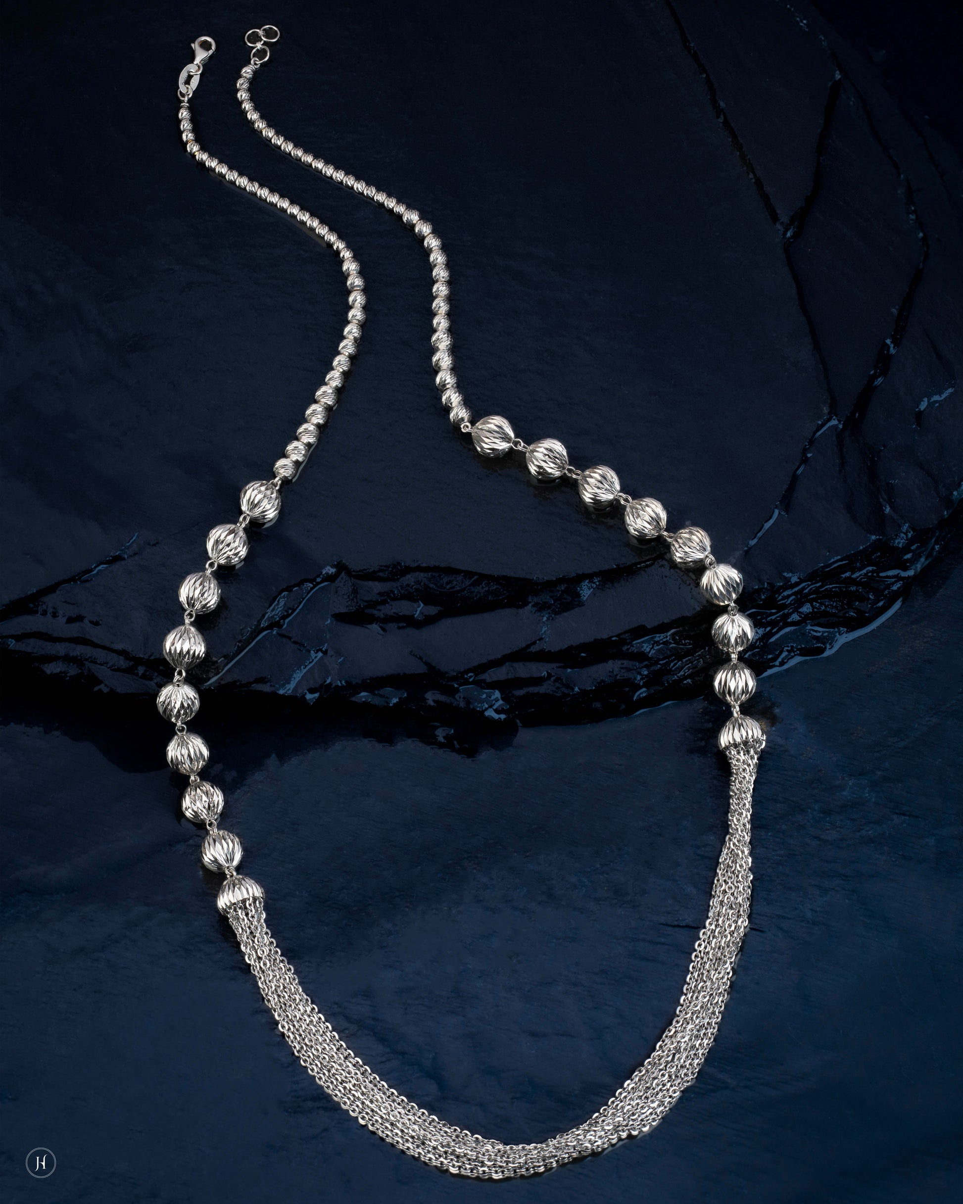 18Karat White Gold Italian Multi-Chain Beaded Necklace | Party Wear Jewellery for Women - J.H Jewellers