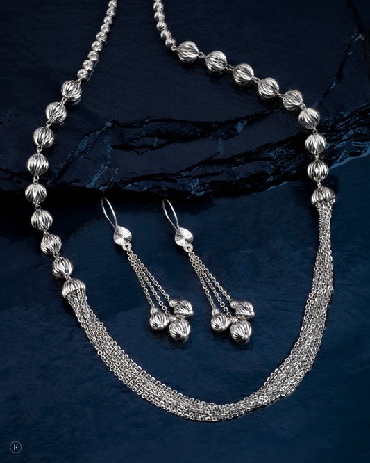 18Karat White Gold Italian Multi-Chain Beaded Necklace Set | Party Wear Jewellery for Women - J.H Jewellers
