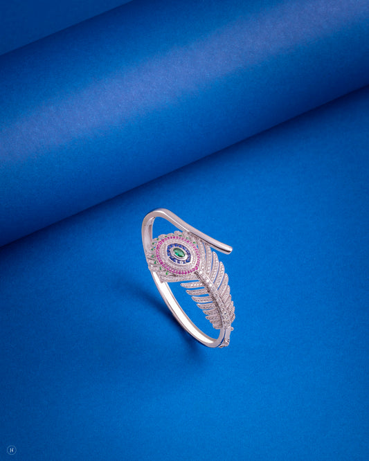 18Karat White Gold Italian Peacock Feather Design Bracelet with Gemstones | luxury cocktail necklace  gift for Ladies in Dubai